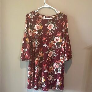 MTS Burgundy Floral Dress with Pockets